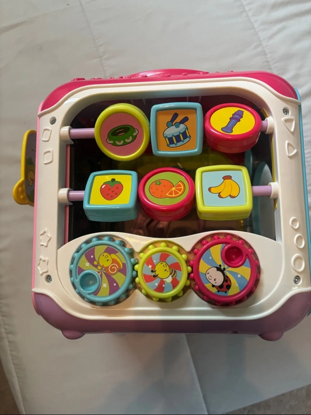 Interactive Pink and Green Sensory Activity Cube for Toddlers